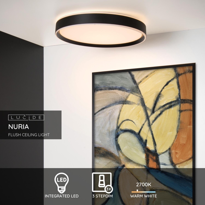 Lucide NURIA - Zapustené stropné svietidlo - Ø 50 cm - LED Dim. - 1x36W 2700K - 3 StepDim - Čierny